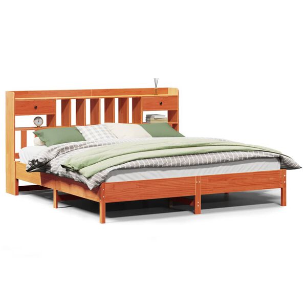 vidaXL Bed met boekenkast zonder matras grenenhout wasbruin 200x200 cm