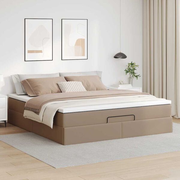 vidaXL Ottoman bed met matras 160x200cm kunstleer cappuccinokleurig