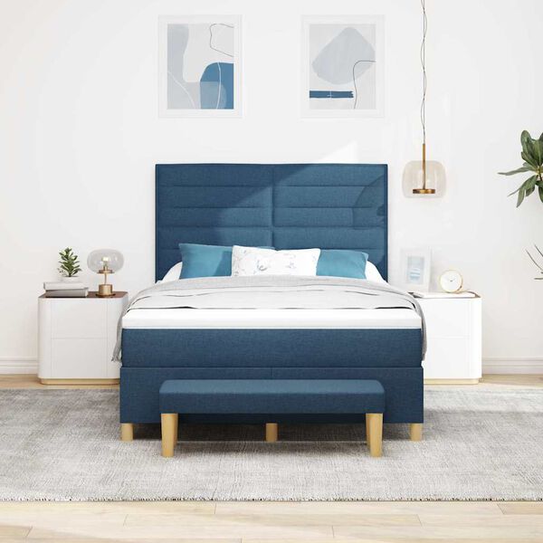 vidaXL Boxspring bed met matras met hoofdeinde Blauw 140 x 190 cm Stof