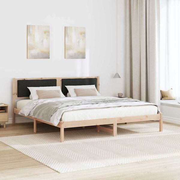 vidaXL Bedframe met hoofdeinde Zwart 200 x 200 cm Massief grenenhout