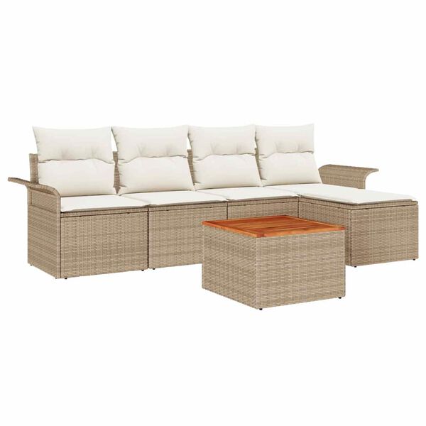 vidaXL Tuinbankenset met kussen 6 pcs Beige poly rattan