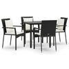 vidaXL 5-delige Tuinset met kussens poly rattan zwart