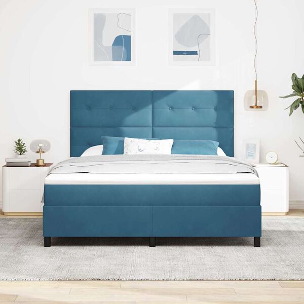 vidaXL LED Box Spring Bed met matras Donkerblauw 180 x 200 cm Fluweel