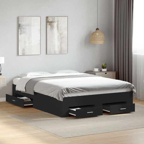 vidaXL Bedframe met lades bewerkt hout zwart 140x190 cm