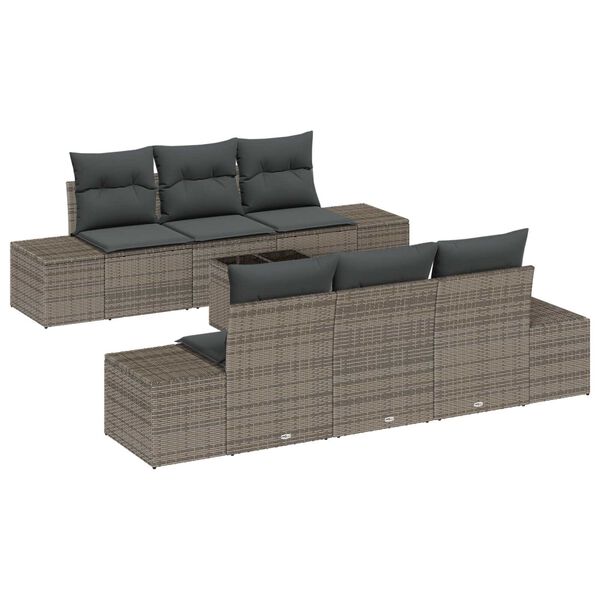 vidaXL Tuin Sofa Set met kussen 7 pcs Grijs poly rattan