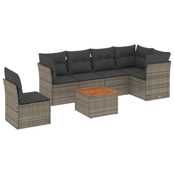 vidaXL 7-delige Loungeset met kussens poly rattan grijs