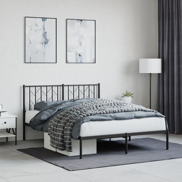 vidaXL Bedframe met hoofdbord metaal zwart 135x190 cm