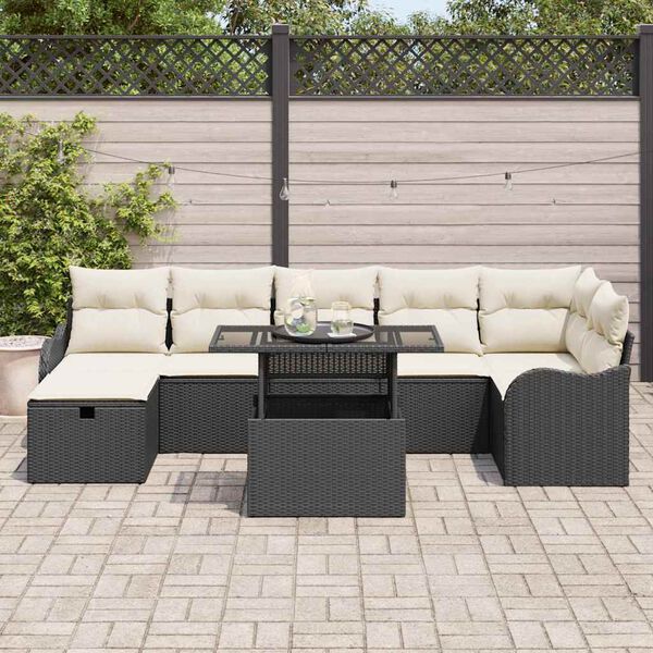 vidaXL Tuin Sofa Set met kussen met opslag 8 pcs Zwart Poly riet