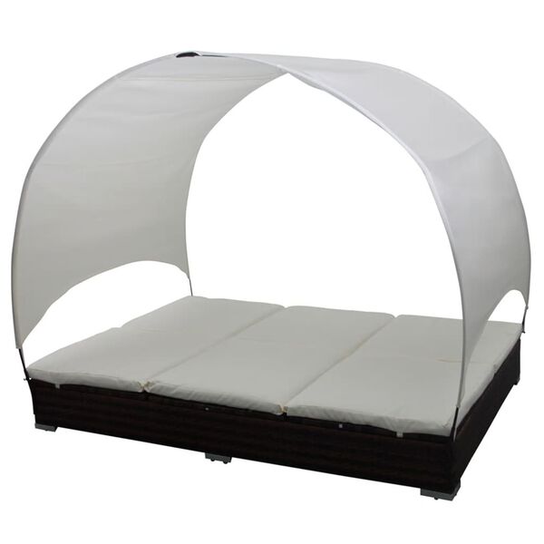 Wicker ligbed met zonnedak 2-persoons (bruin)