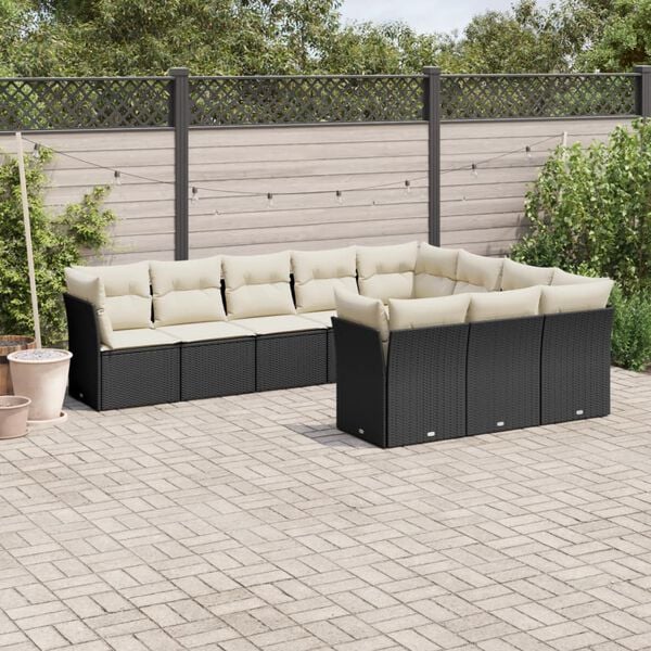 vidaXL 10-delige Loungeset met kussens poly rattan zwart
