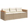 vidaXL Tuinbank 3-zits met kussens poly rattan beige