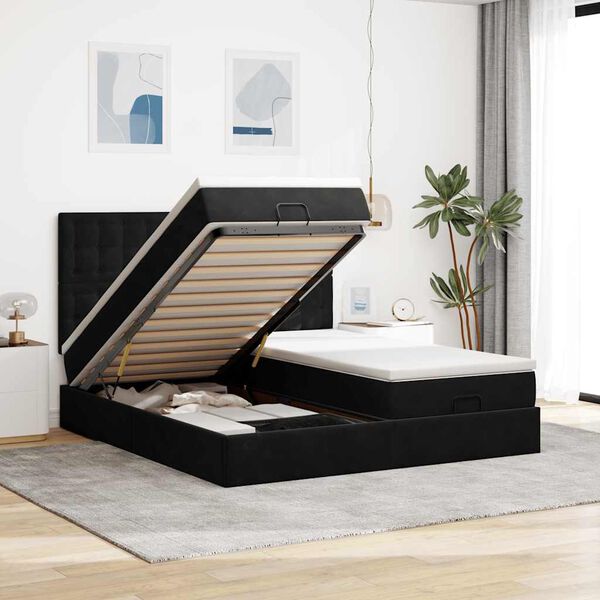 vidaXL Ottoman bed met matrassen 160x200cm fluweel zwart