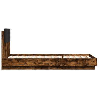 vidaXL Bedframe met hoofdbord bewerkt hout gerookt eiken 75x190 cm