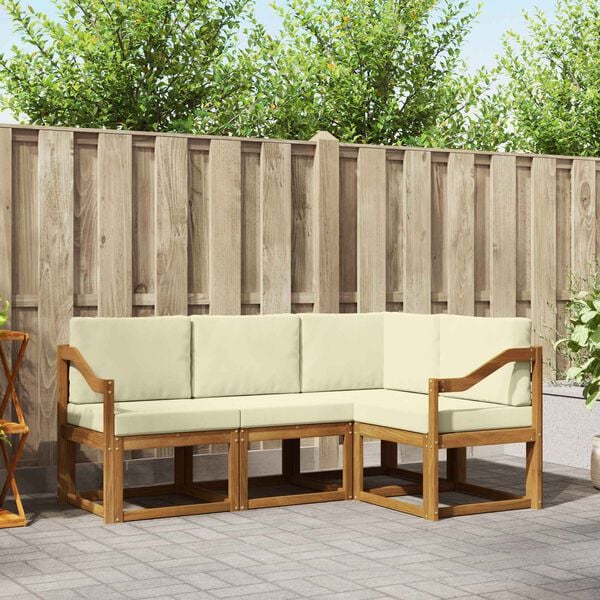 vidaXL Buiten bankenset met kussen 4 pcs Natuurlijk en Cr&egrave;me