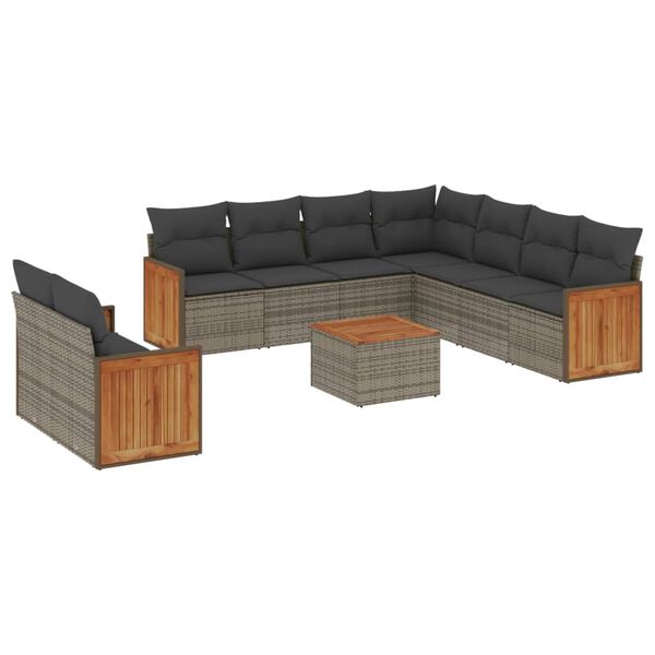 vidaXL 10-delige Loungeset met kussens poly rattan grijs