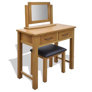 vidaXL Kaptafel met krukje massief eikenhout
