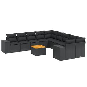 vidaXL 11-delige Loungeset met kussens poly rattan zwart