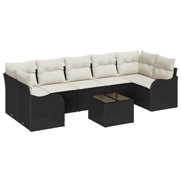 vidaXL Tuin Sofa Set 8 pcs Zwart en Cr&egrave;me Poly rattan, staal en glas
