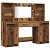 vidaXL Make-up tafel set met LED met lade 3 pcs Oudhout Bewerkt hout