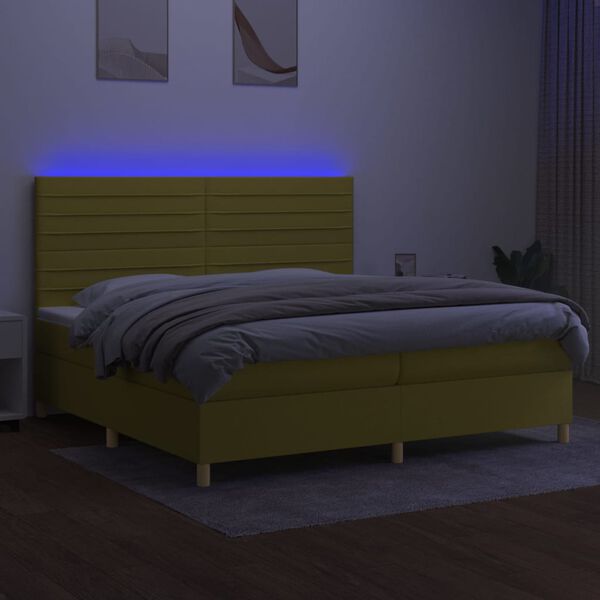 vidaXL Boxspring met matras en LED stof groen 200x200 cm