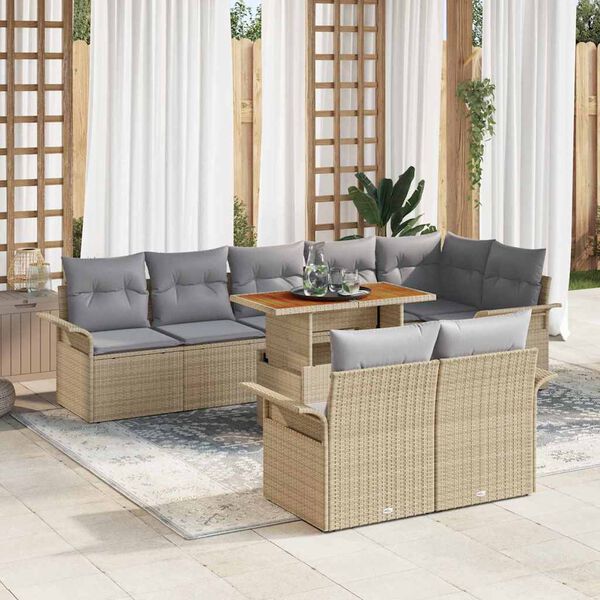 vidaXL Tuin Sofa Set met opslag 9 pcs Beige Poly riet