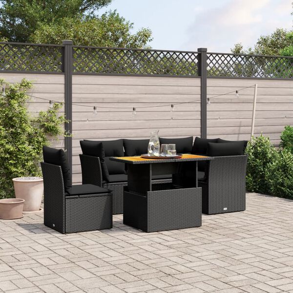 vidaXL 5-delige Loungeset met kussens poly rattan zwart