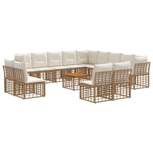 vidaXL Buiten bankenset 14 pcs Natuurlijk en Cr&egrave;me Wit Polyester