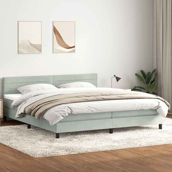 vidaXL Boxspring met matras fluweel lichtgrijs 180x220 cm