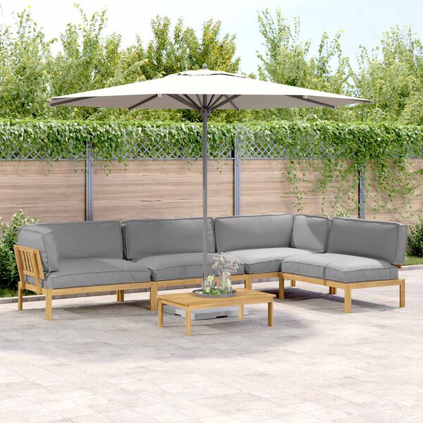 vidaXL Bankstel met kussen Effen 5 pcs Grijs Massief Acaciahout