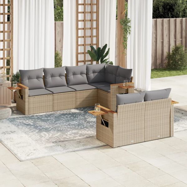 vidaXL 7-delige Loungeset met kussens poly rattan grijs