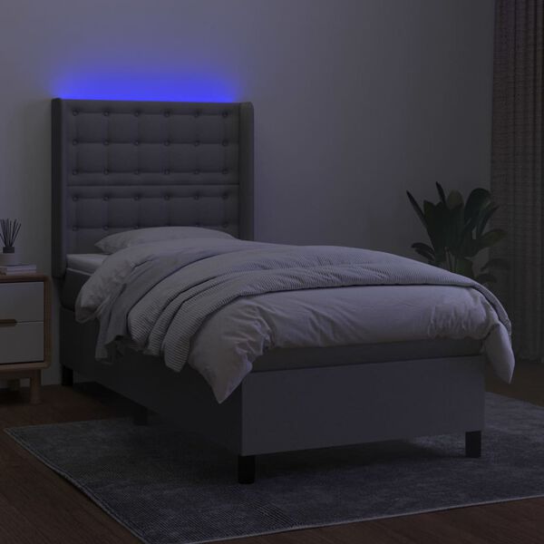 vidaXL Boxspring met matras en LED stof lichtgrijs 90x200 cm