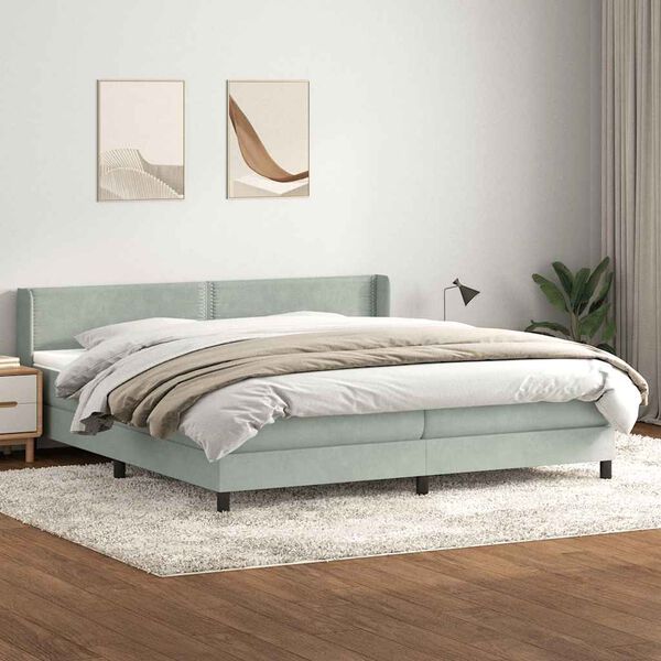 vidaXL Boxspring met matras fluweel lichtgrijs 180x210 cm