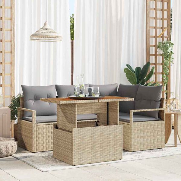 vidaXL Tuin Sofa Set met opslag 5 pcs Beige Poly riet