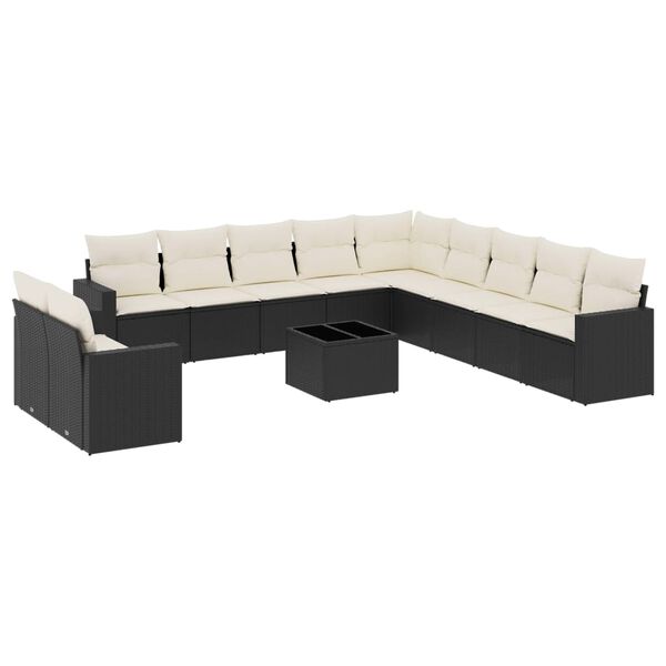vidaXL 12-delige Loungeset met kussens poly rattan zwart