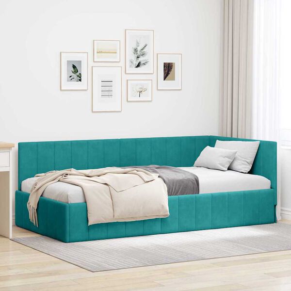 vidaXL Hoekbedframe met hoofdeinde Turquoise 100 cm x 200 cm Fluweel