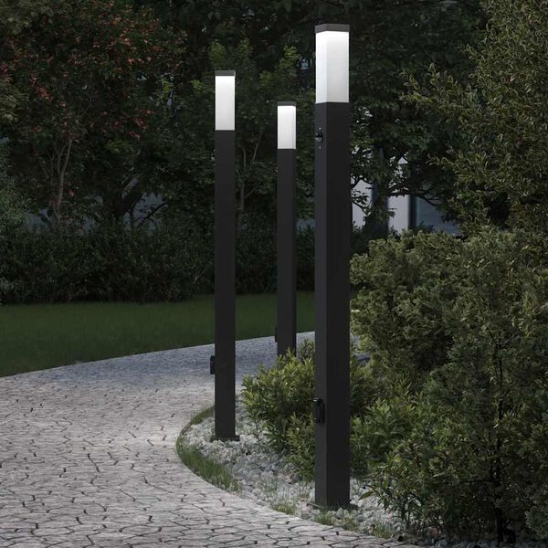 vidaXL Bolderverlichting met sensor en stopcontact 3 stuks 110 cm zwart IP44