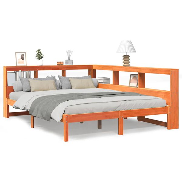 vidaXL Bed met boekenkast zonder matras grenenhout wasbruin 140x200 cm