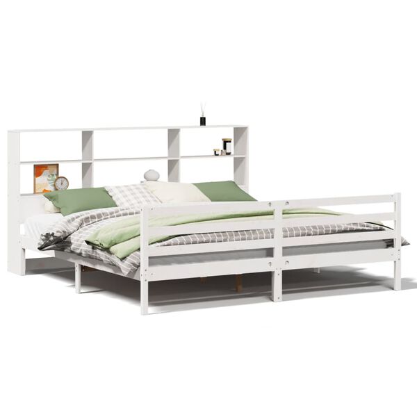 vidaXL Bed met boekenkast zonder matras grenenhout wit 180x200 cm