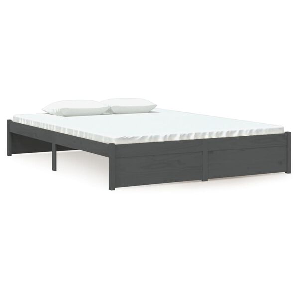 vidaXL Bedframe massief hout grijs 135x190 cm