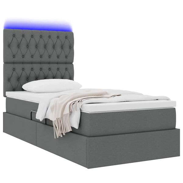 vidaXL Opbergbed met LED met matras Donkergrijs 90 x 190 cm Polyester