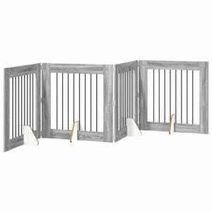 vidaXL Opvouwbaar hondenhek met standaards 4 pcs Grijs sonoma 321 cm