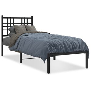 vidaXL Bedframe met hoofdbord metaal zwart 75x190 cm