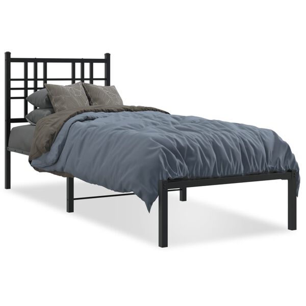 vidaXL Bedframe met hoofdbord metaal zwart 75x190 cm