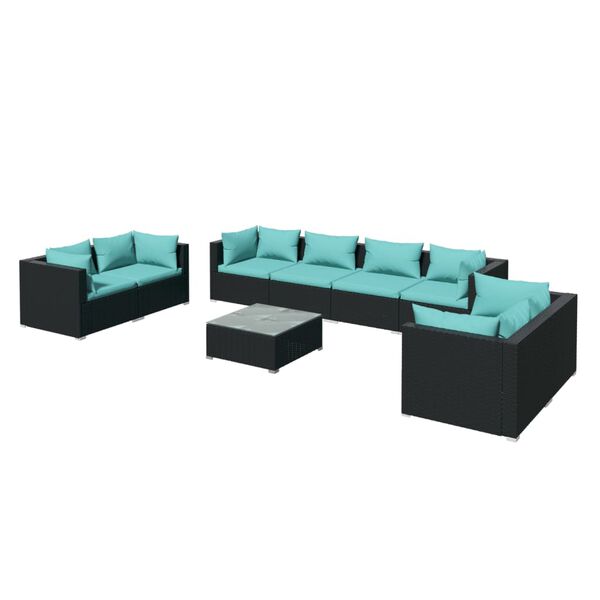 vidaXL 9-delige Loungeset met kussens poly rattan zwart