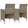 vidaXL Tuinbank 2-zits met tafel en kussens poly rattan grijs