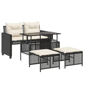 vidaXL 4-delige Loungeset met kussens poly rattan en glas zwart