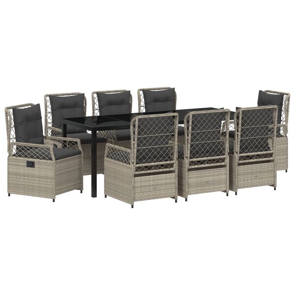 vidaXL Tuin eettafelset 9 pcs Lichtgrijs poly rattan