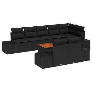 vidaXL Tuinbankenset met kussen 9 pcs Zwart poly rattan