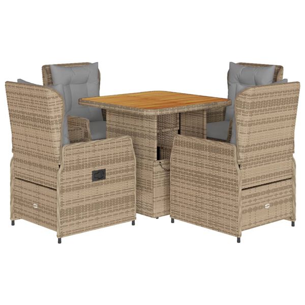 vidaXL 5-delige Tuinset met kussens poly rattan beige