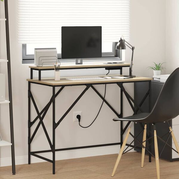 vidaXL Bureau met plank Sonoma Eiken 100 x 50 x 86,5 cm Bewerkt hout